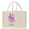 a shopping bag with flowers painted on it
