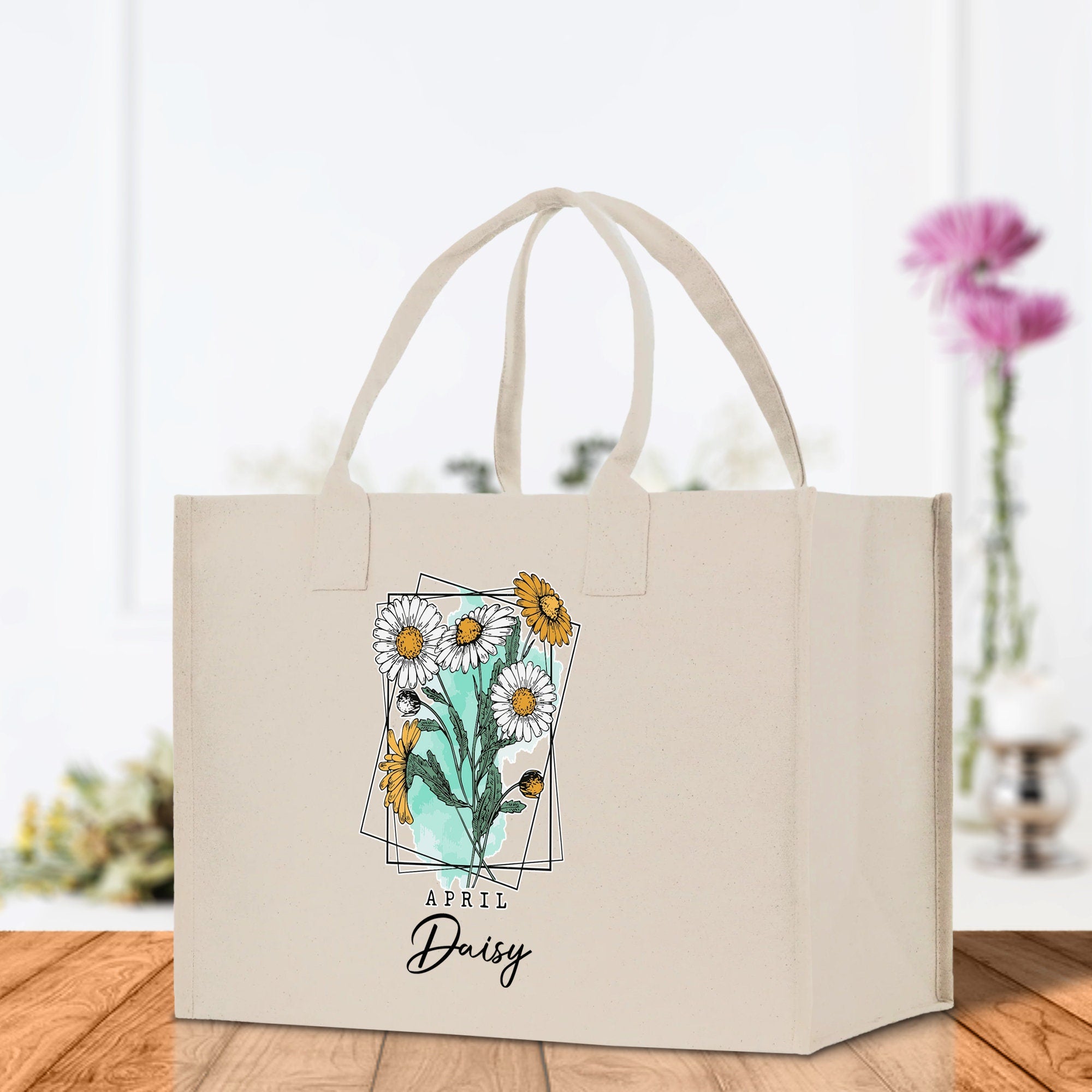 a white bag with a picture of a flower on it