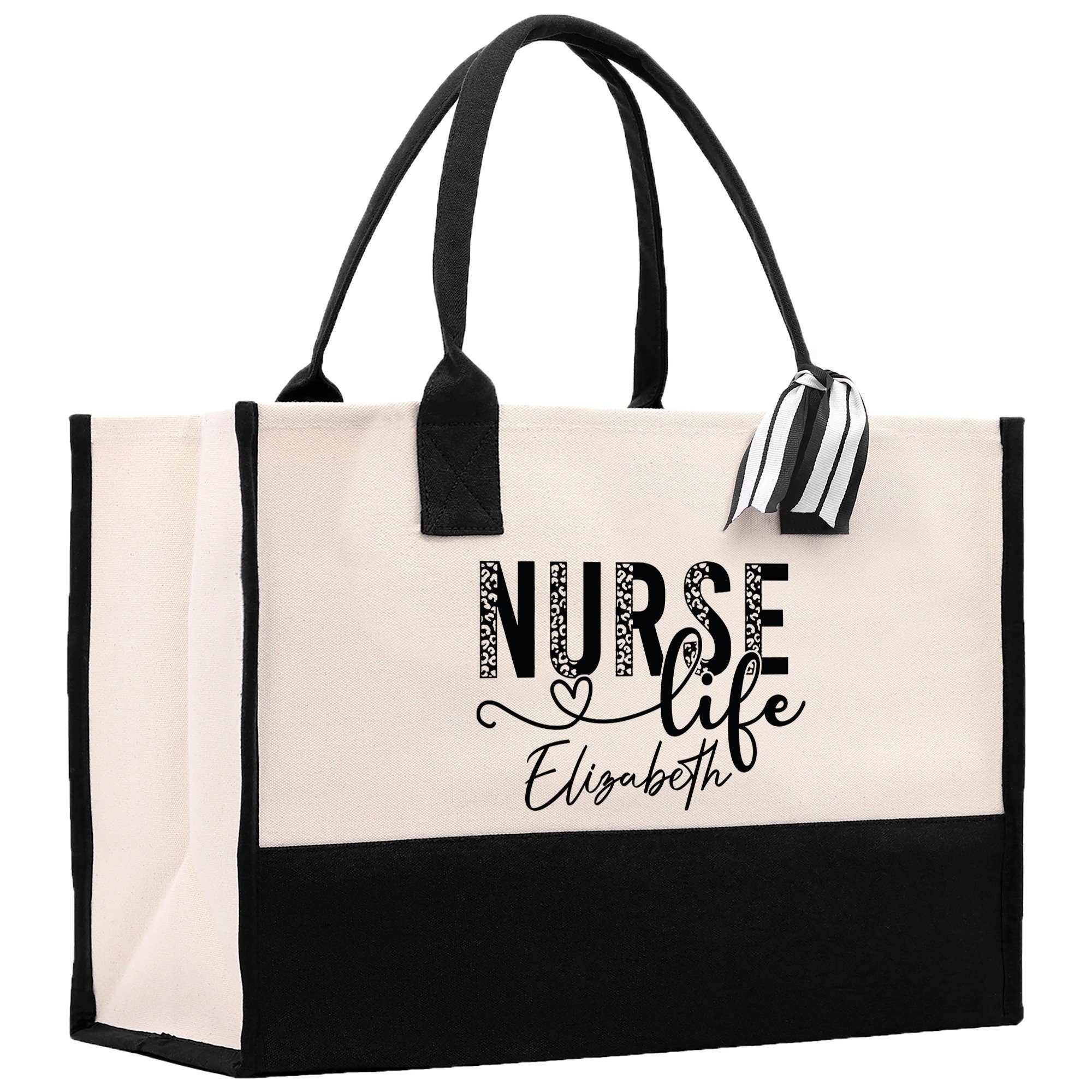 a black and white bag with a nurse on it