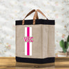 a canvas bag with a pink and white stripe on it