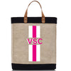 a tote bag with a pink and white stripe