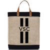 a tote bag with a black and white stripe on it