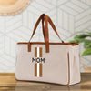 a canvas bag with the word mom printed on it