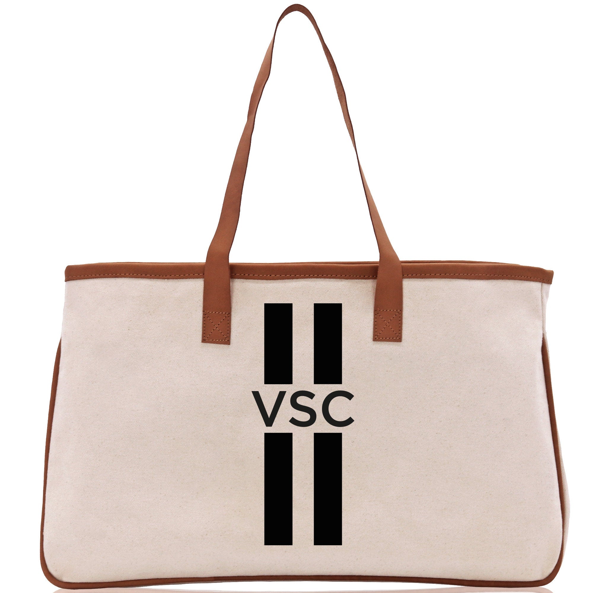 a canvas tote bag with black and white stripes