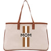 a canvas tote bag with the word mom printed on it