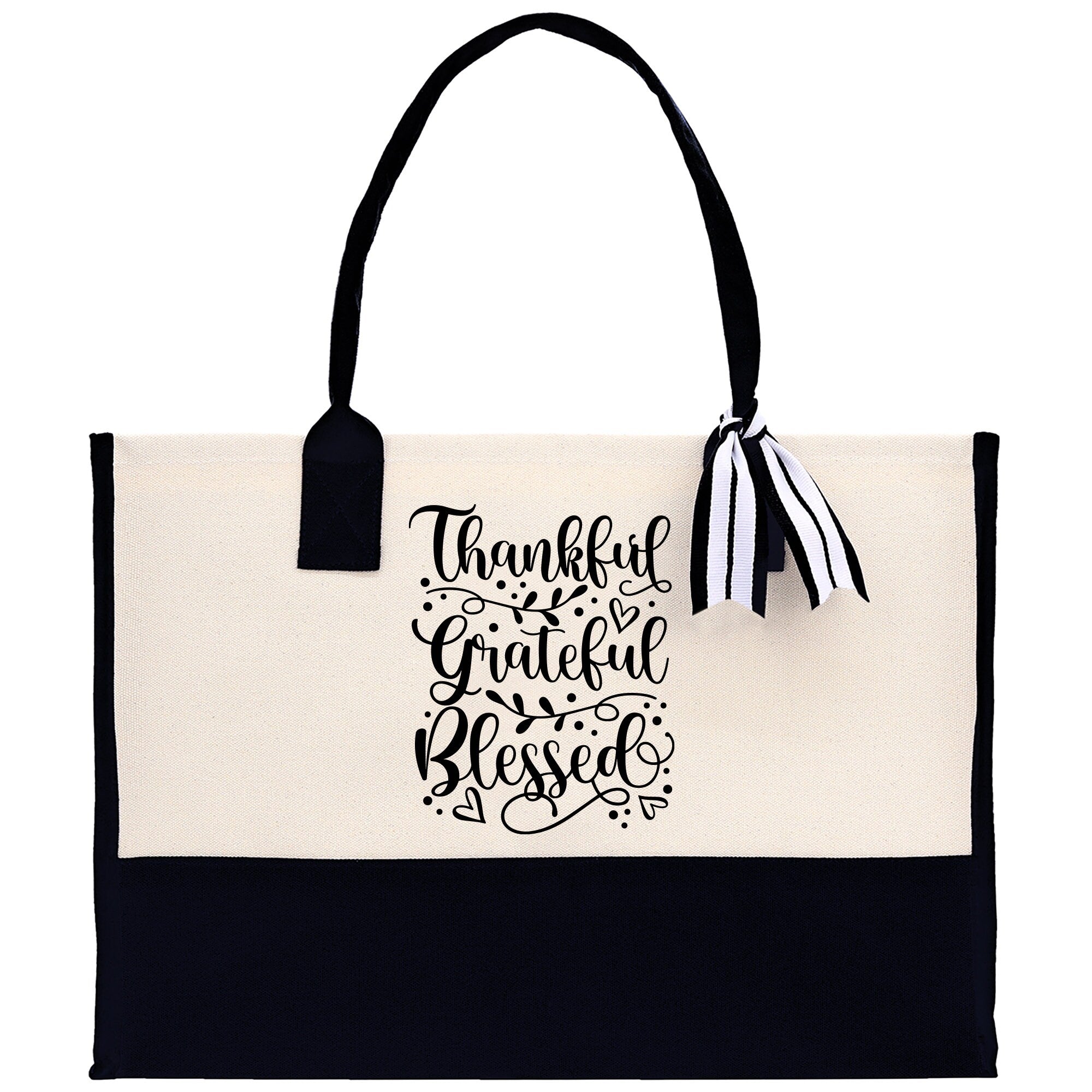 Thankful Grateful Blessed Cotton Canvas Tote Bag Thanksgiving Bag Autumn Fall Vibes Bag Motivational Bag Blessed Bag Fall Market Grocery Bag