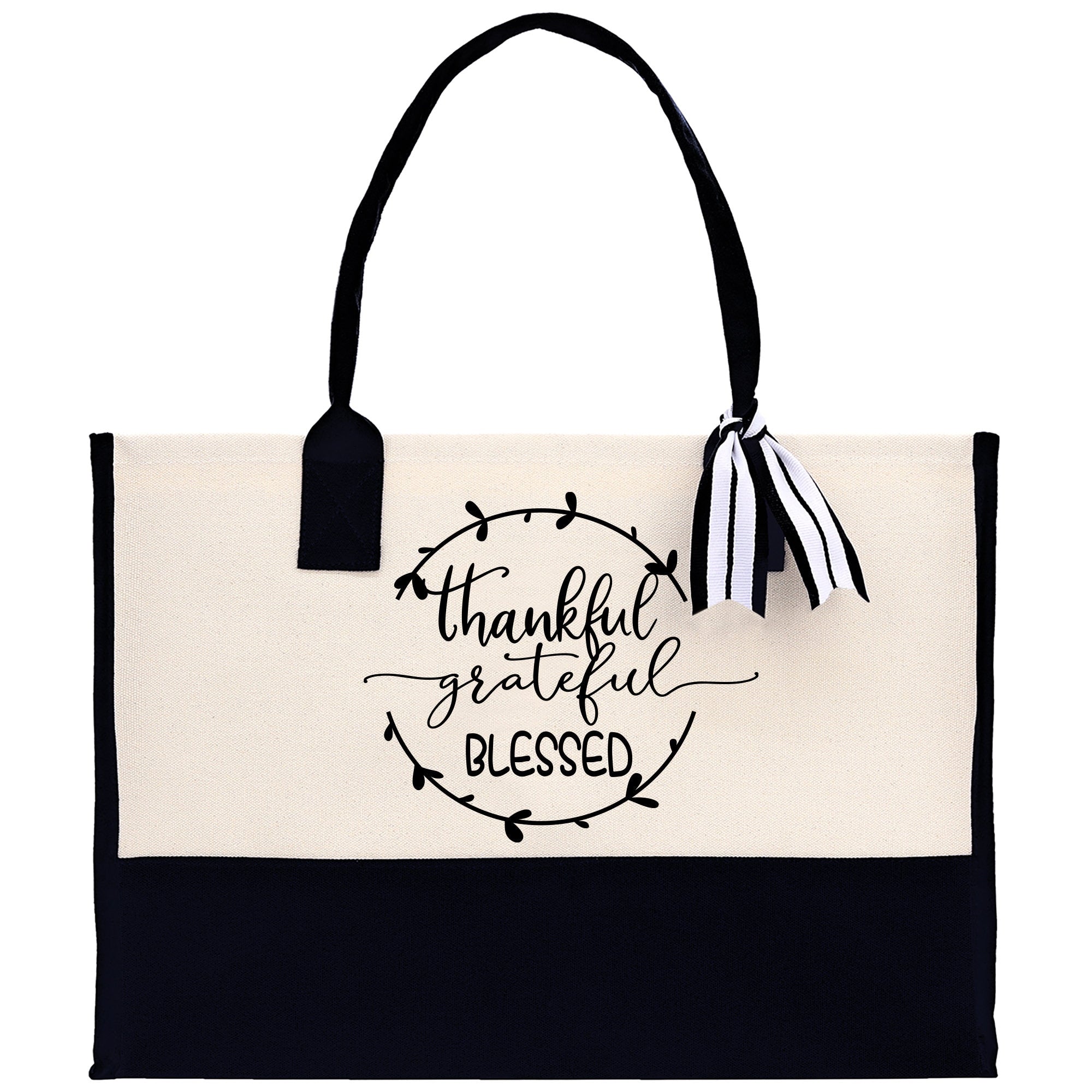 Thankful Grateful Blessed Cotton Canvas Tote Bag Thanksgiving Bag Autumn Fall Vibes Bag Motivational Bag Blessed Bag Fall Market Grocery Bag