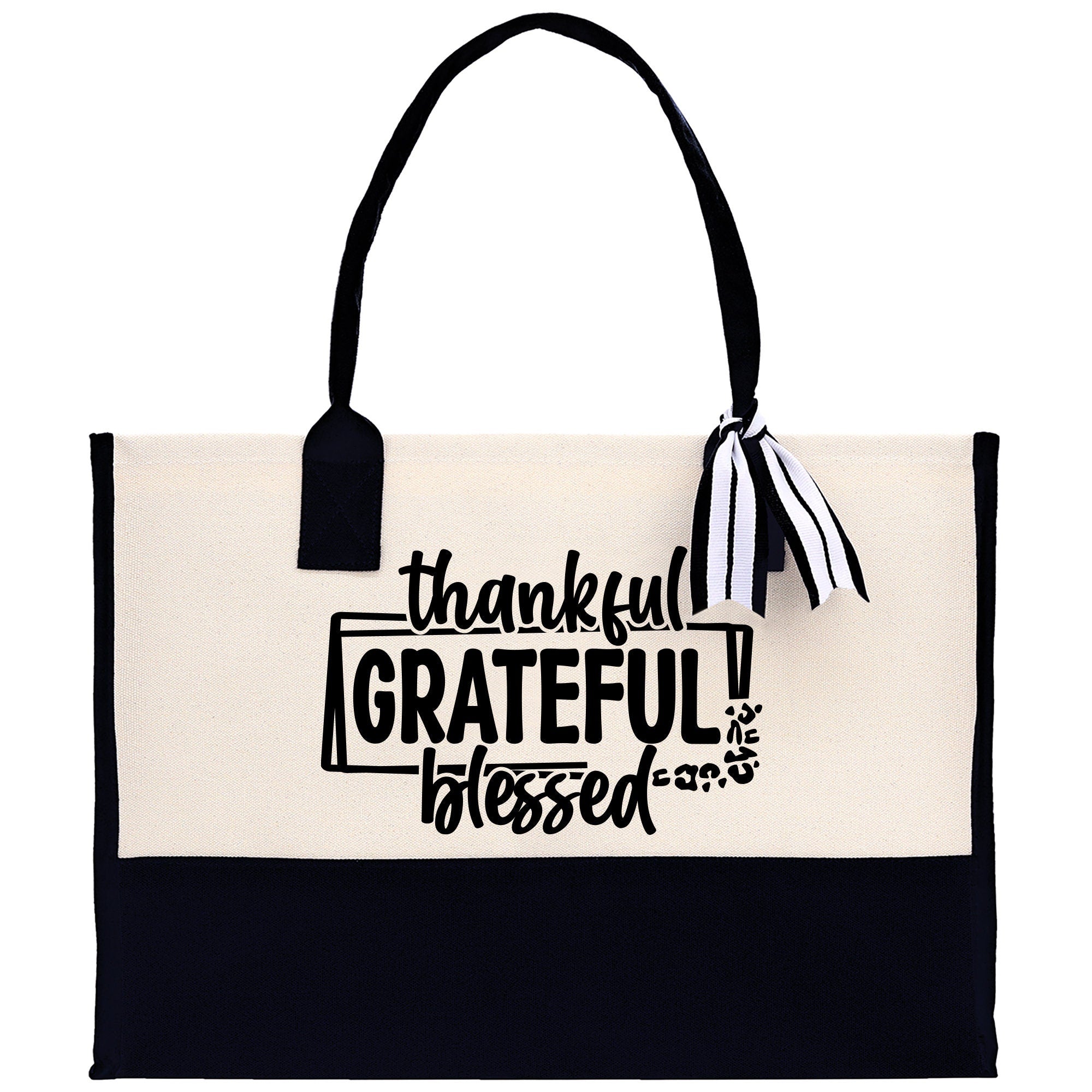 Thankful Grateful Blessed Cotton Canvas Tote Bag Thanksgiving Bag Autumn Fall Vibes Bag Motivational Bag Blessed Bag Fall Market Grocery Bag