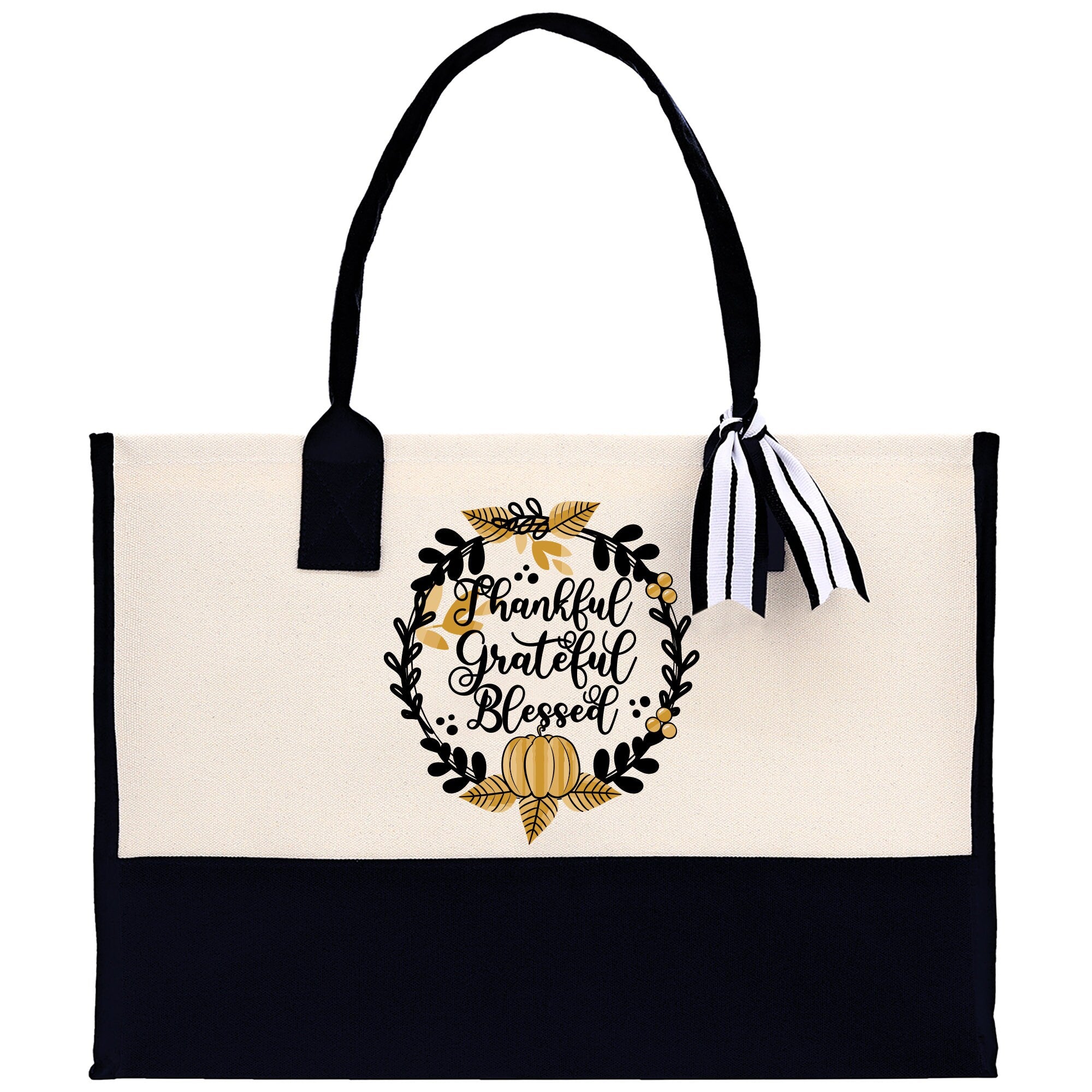 Thankful Grateful Blessed Cotton Canvas Tote Bag Thanksgiving Bag Autumn Fall Vibes Bag Motivational Bag Blessed Bag Fall Market Grocery Bag