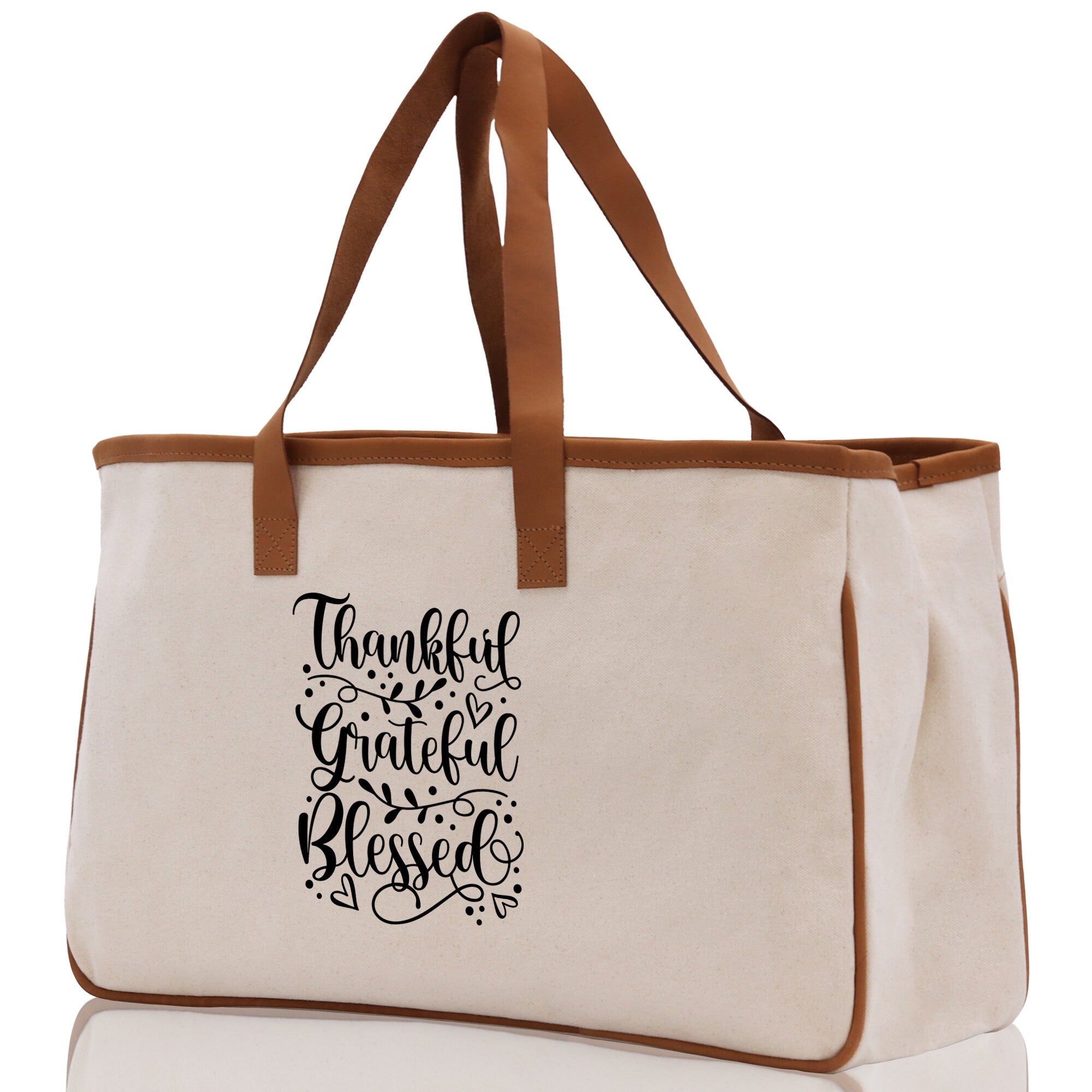 Thankful Grateful Blessed Cotton Canvas Tote Bag Thanksgiving Bag Autumn Fall Vibes Bag Motivational Bag Blessed Bag Fall Market Grocery Bag