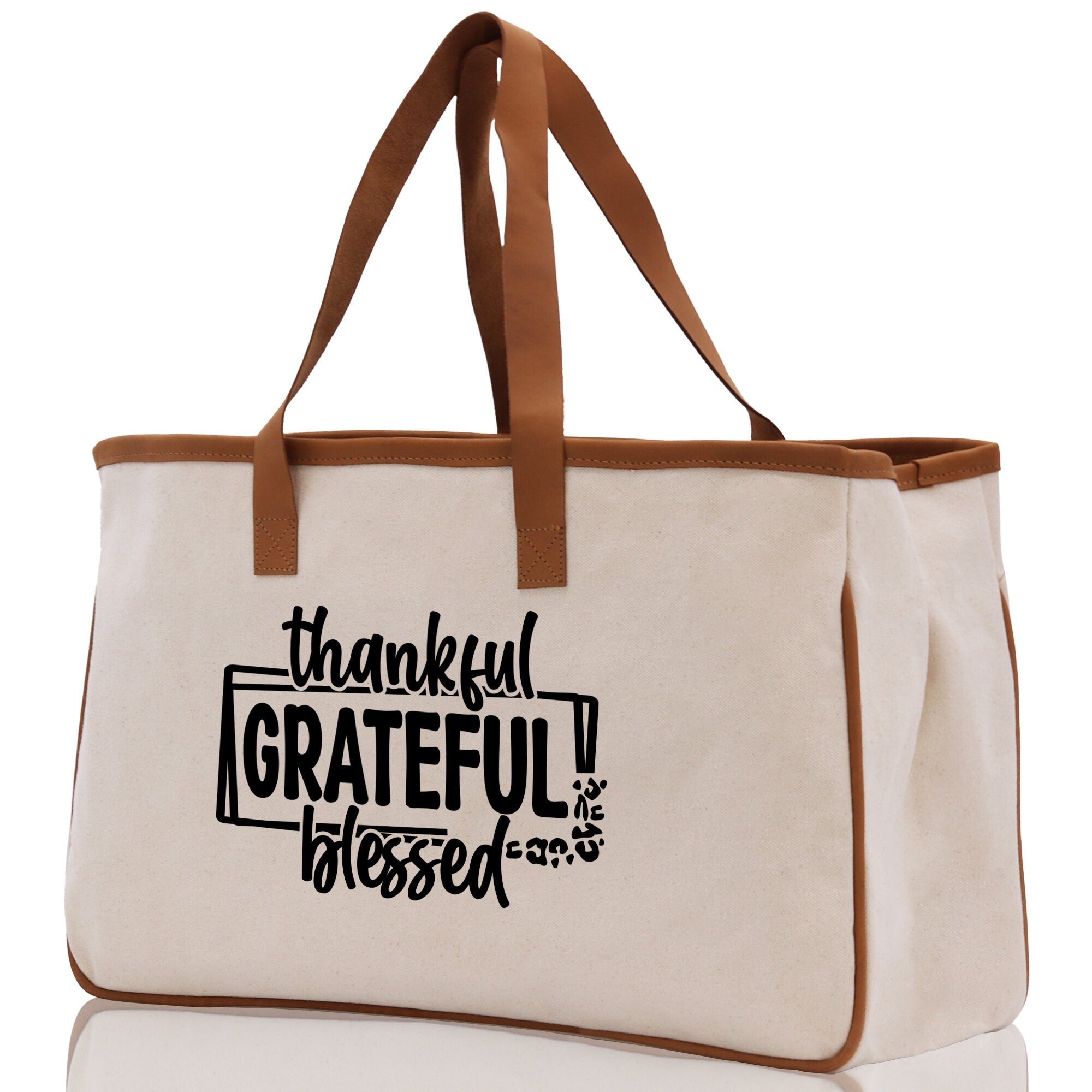 Thankful Grateful Blessed Cotton Canvas Tote Bag Thanksgiving Bag Autumn Fall Vibes Bag Motivational Bag Blessed Bag Fall Market Grocery Bag