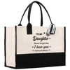 a black and white bag with a quote on it