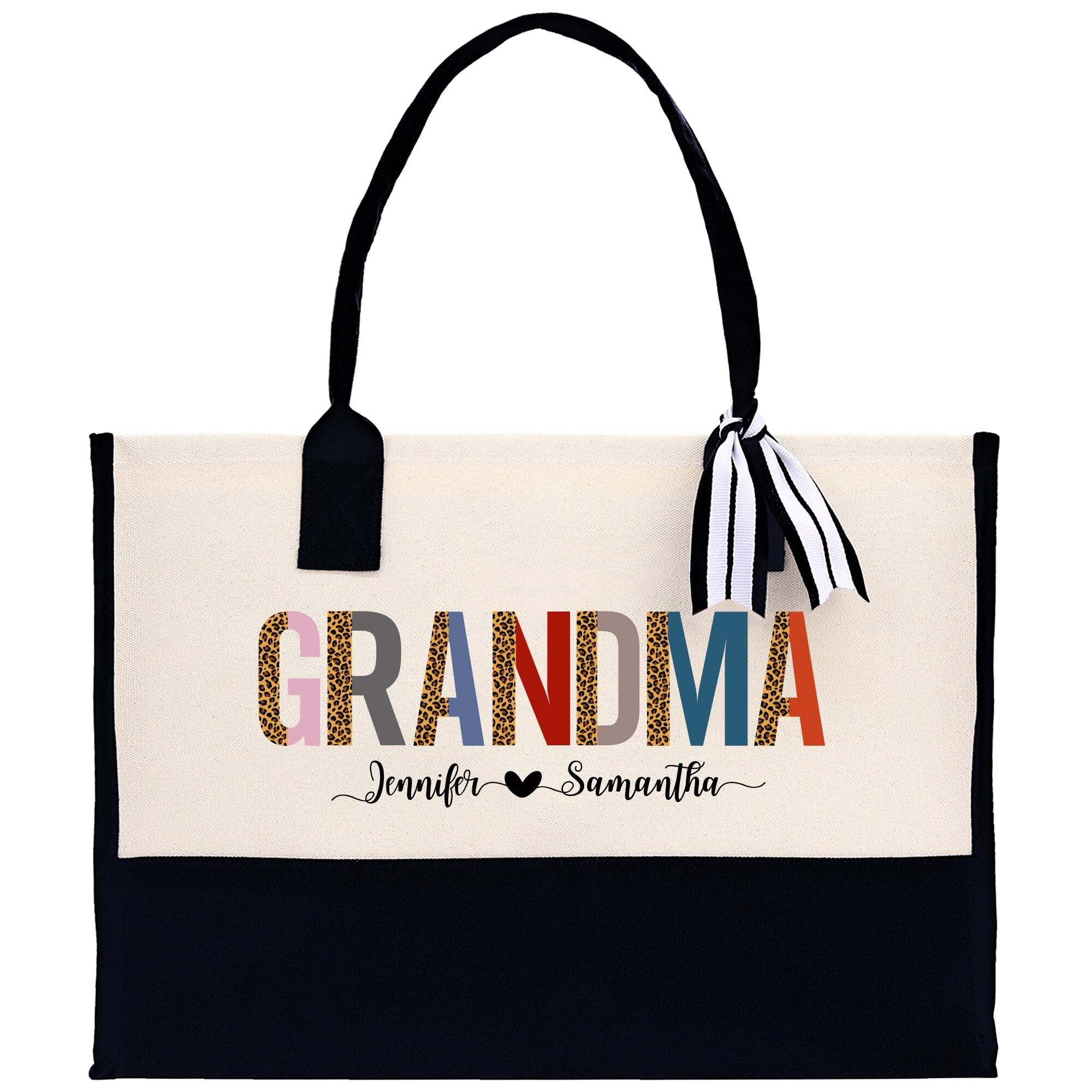 a black and white bag with the word grandma on it