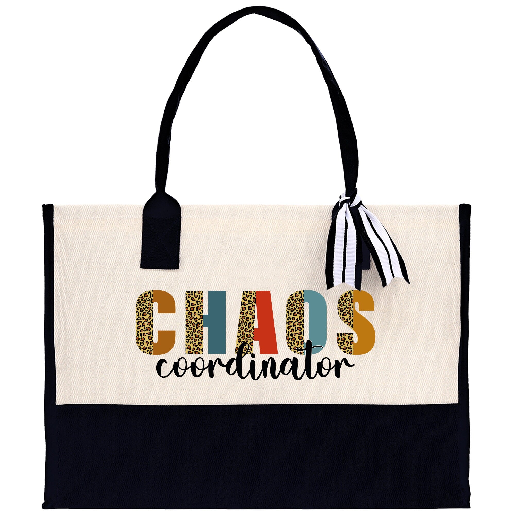 a black and white bag with the word chaos coordination printed on it