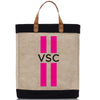 a tote bag with a pink and black stripe