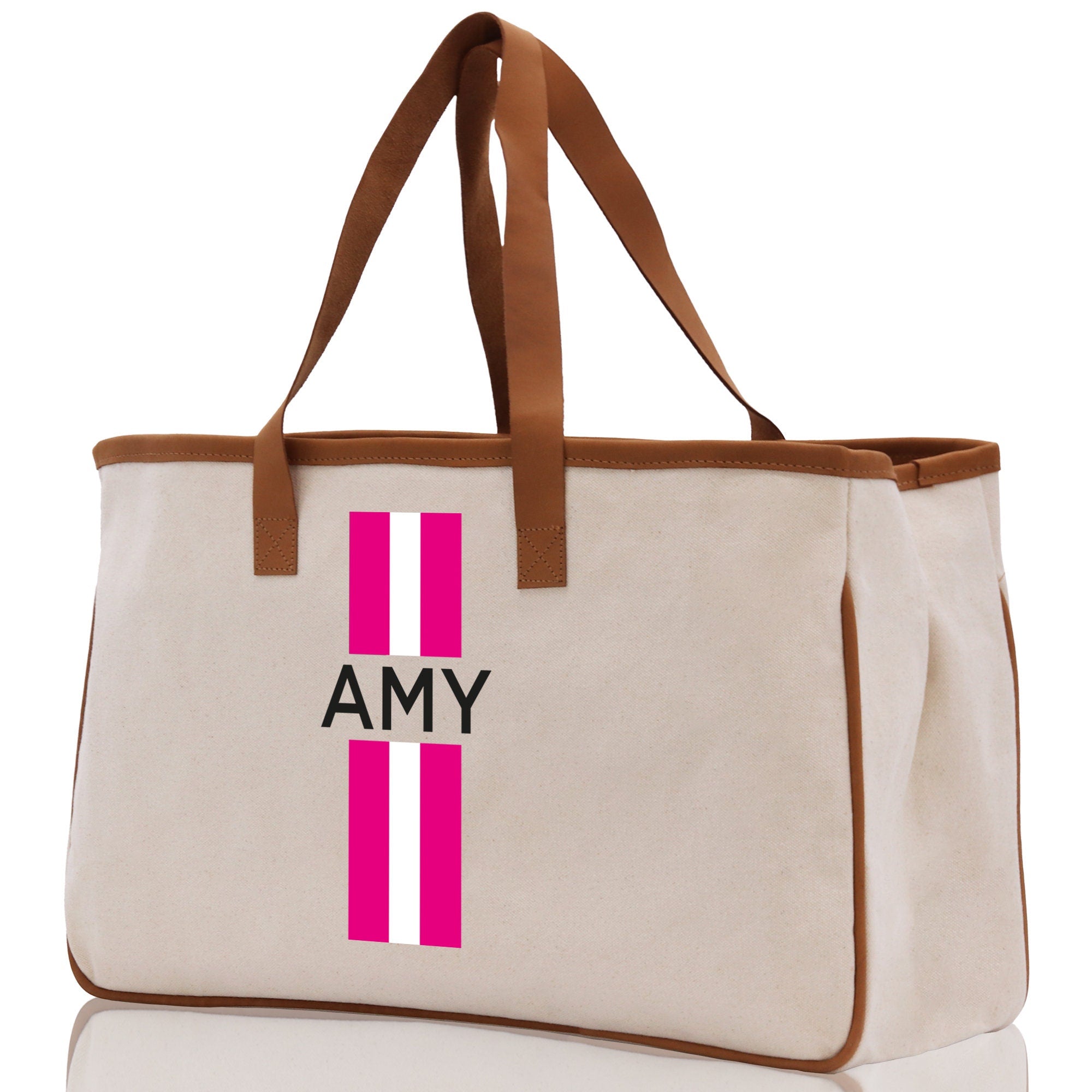 a large white bag with a pink and white stripe