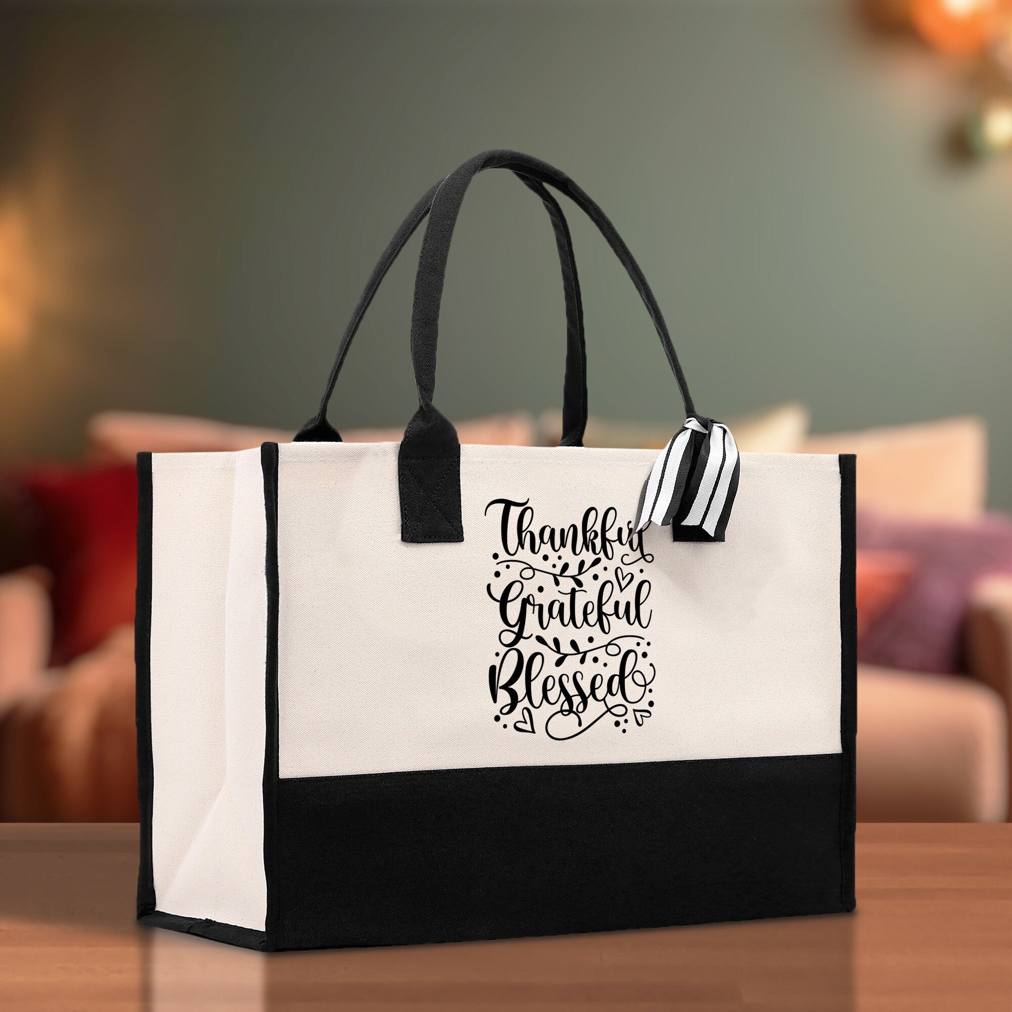 Thankful Grateful Blessed Cotton Canvas Tote Bag Thanksgiving Bag Autumn Fall Vibes Bag Motivational Bag Blessed Bag Fall Market Grocery Bag