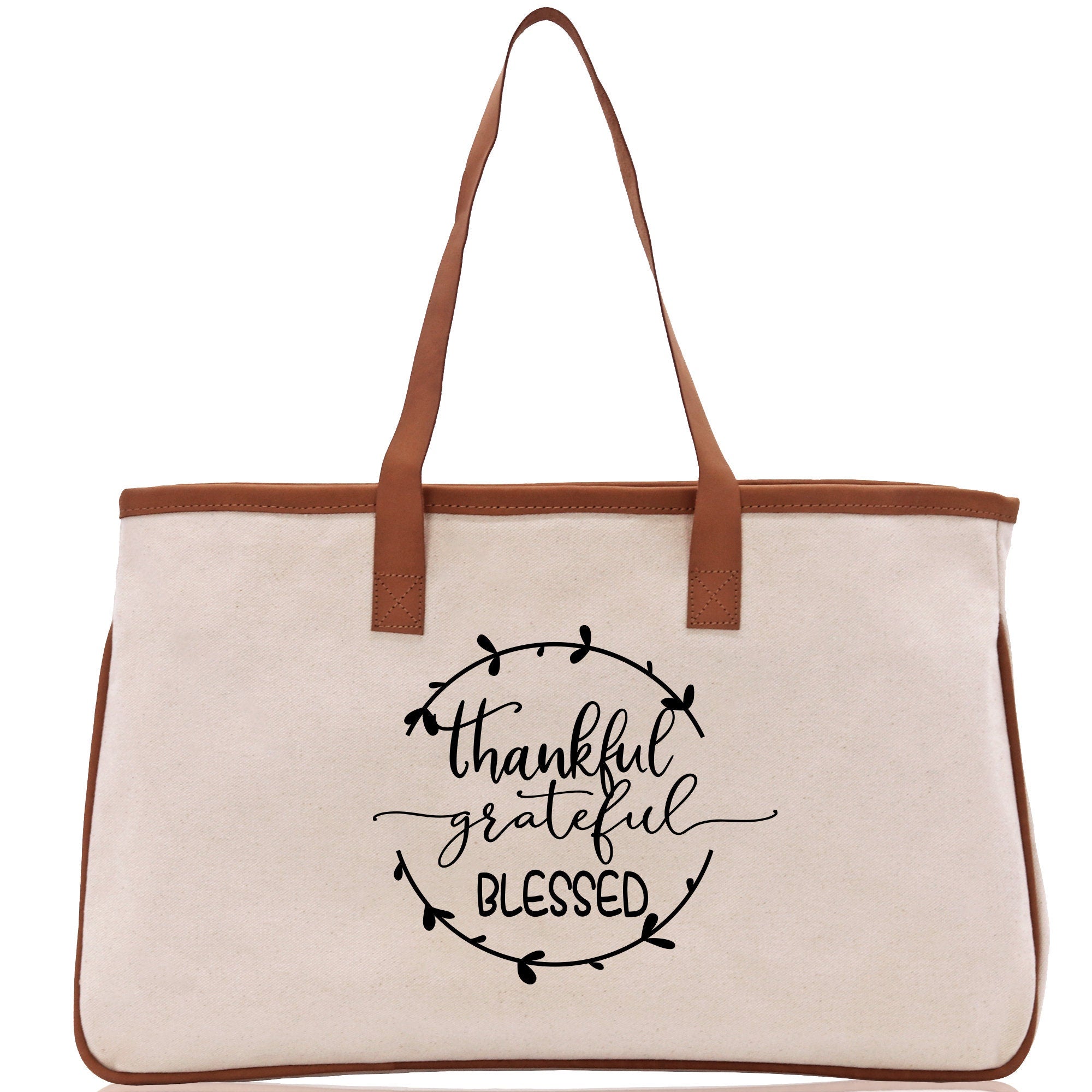 Thankful Grateful Blessed Cotton Canvas Tote Bag Thanksgiving Bag Autumn Fall Vibes Bag Motivational Bag Blessed Bag Fall Market Grocery Bag