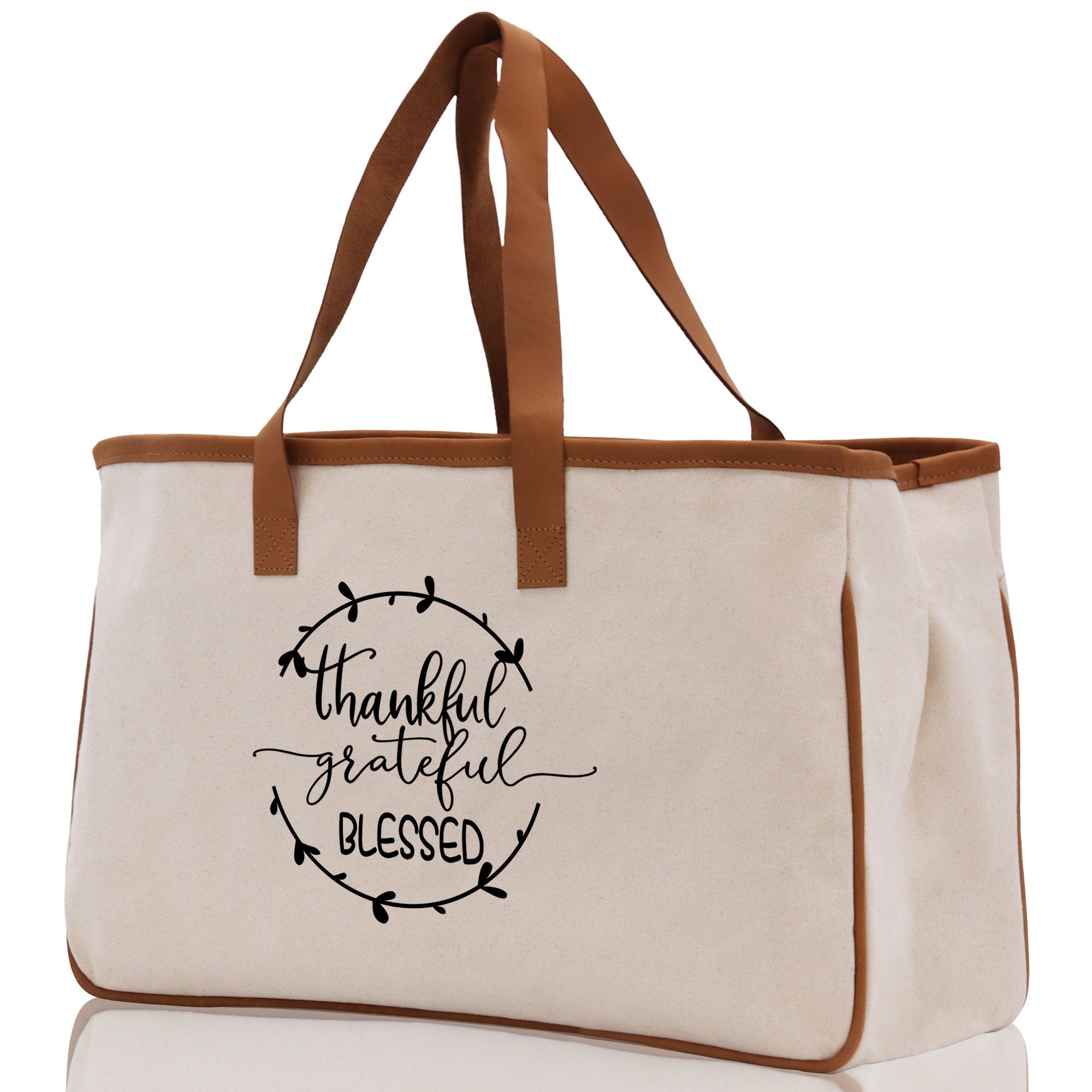 Thankful Grateful Blessed Cotton Canvas Tote Bag Thanksgiving Bag Autumn Fall Vibes Bag Motivational Bag Blessed Bag Fall Market Grocery Bag