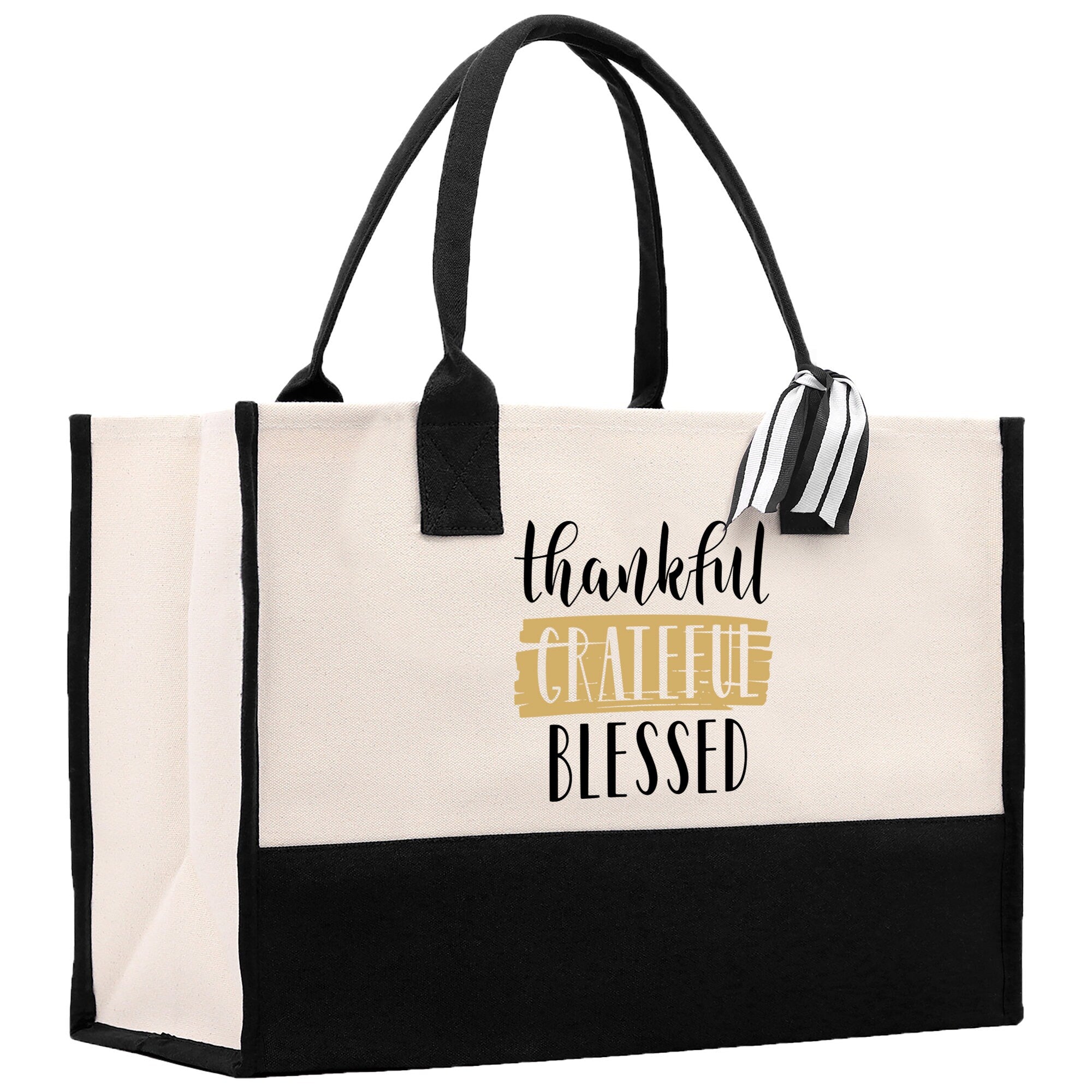 Thankful Grateful Blessed Cotton Canvas Tote Bag Thanksgiving Bag Autumn Fall Vibes Bag Motivational Bag Blessed Bag Fall Market Grocery Bag