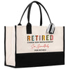 a black and white tote bag with the words retired under new management