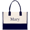 a black and white bag with the word mary printed on it