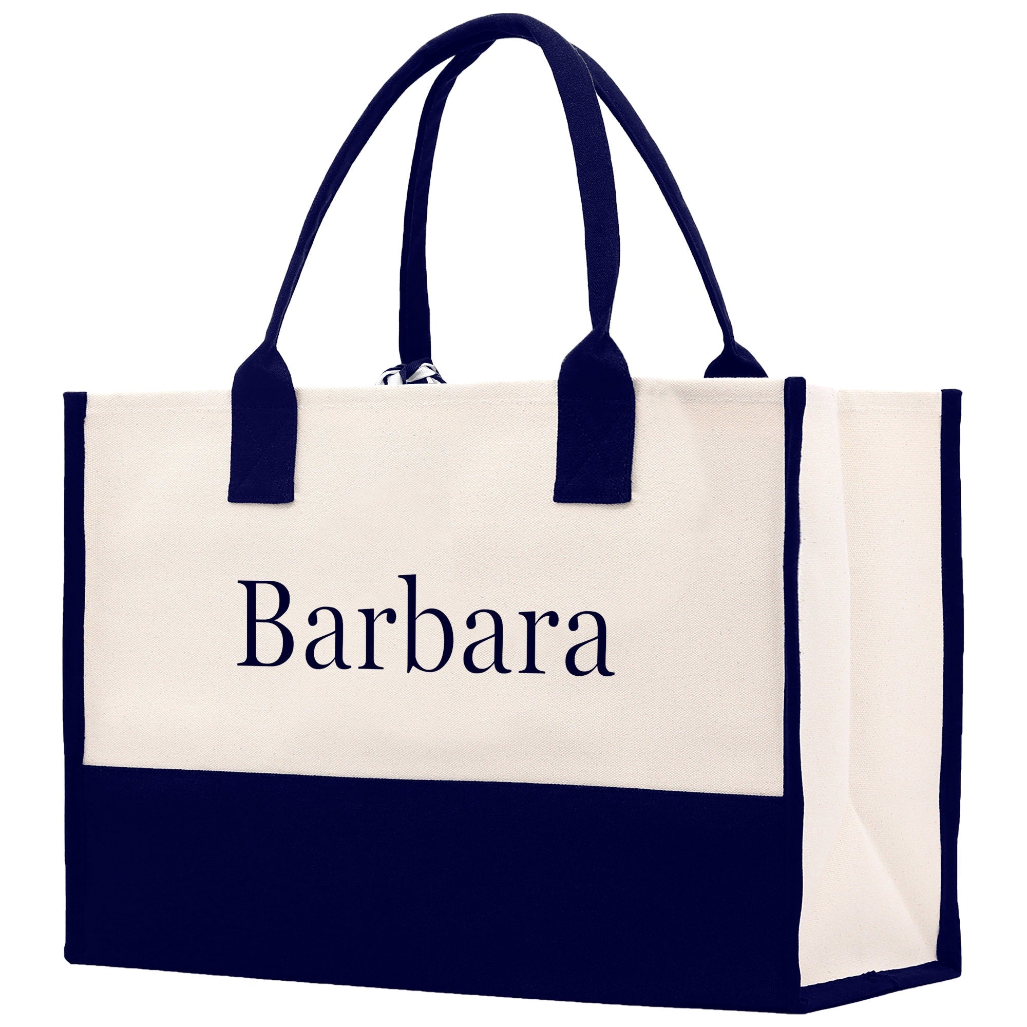 a black and white bag with the word barbara on it