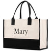 a black and white bag with the word mary printed on it