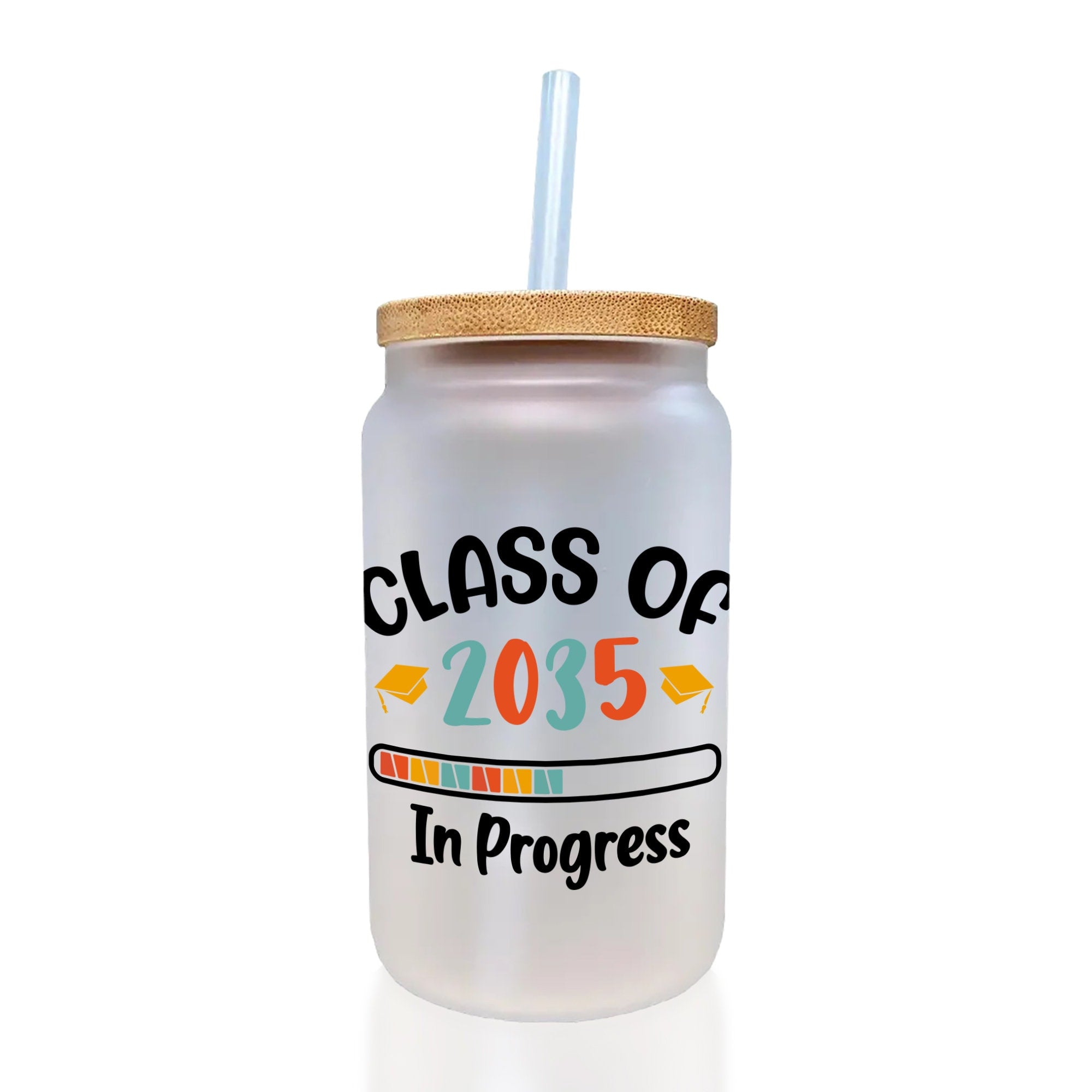 a glass with a straw in it that says class of 2013 in progress