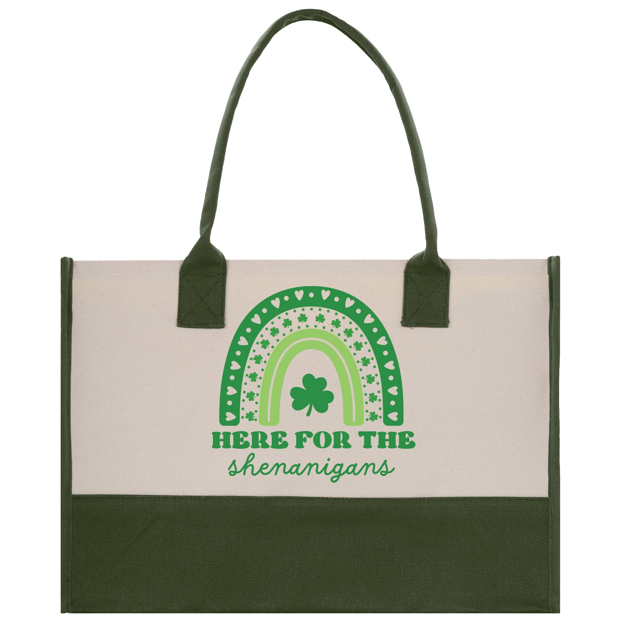 a green and white bag with a shamrock on it