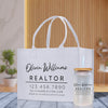 a white paper bag with a bottle of realtor next to it
