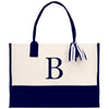 a black and white bag with a monogrammed b on it