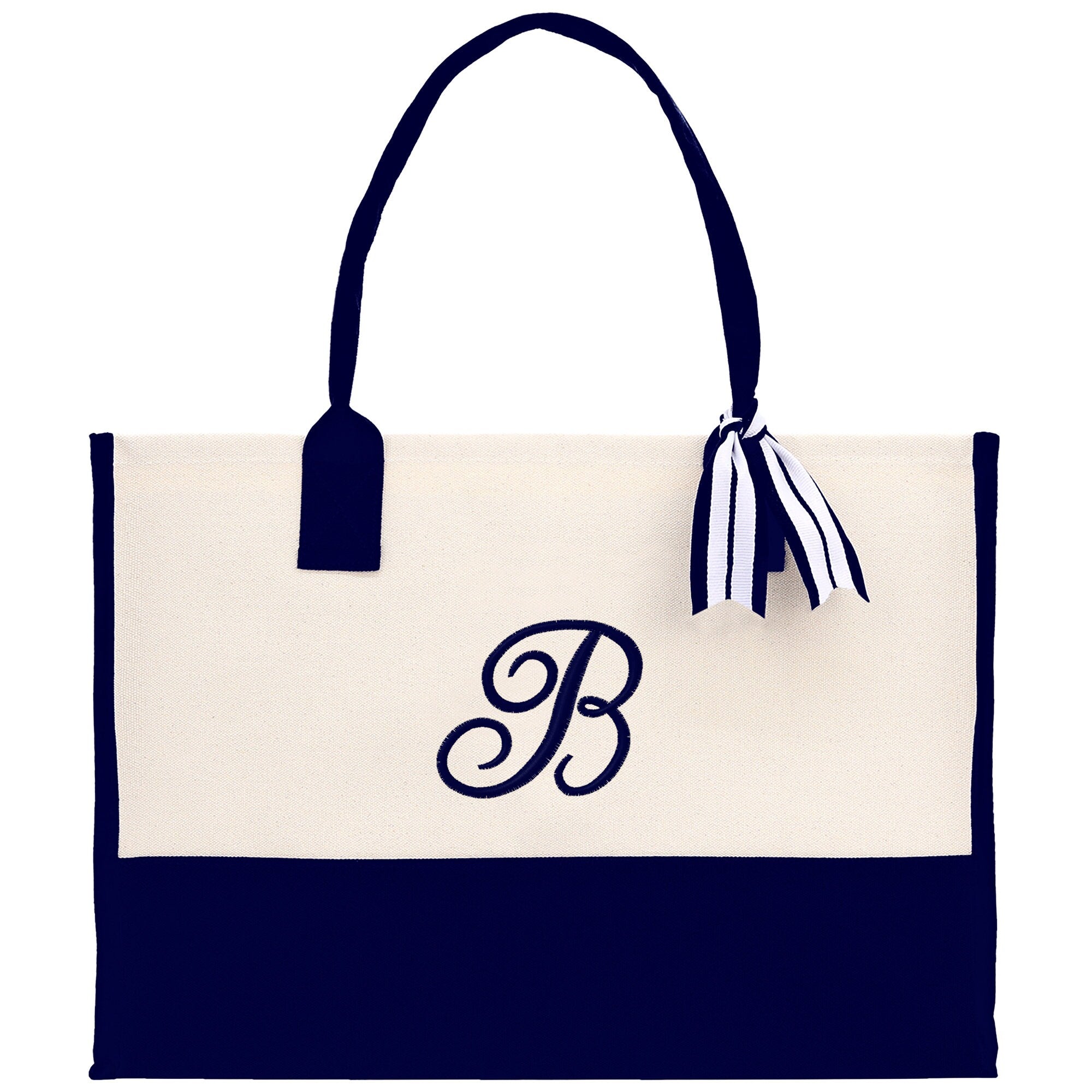 Monogram and Personalized Name Cotton Canvas Tote Bag Initial Tote Bag Letter Tote Bag Birthday Gift Bag Beach Bag Custom Monogrammed Bag