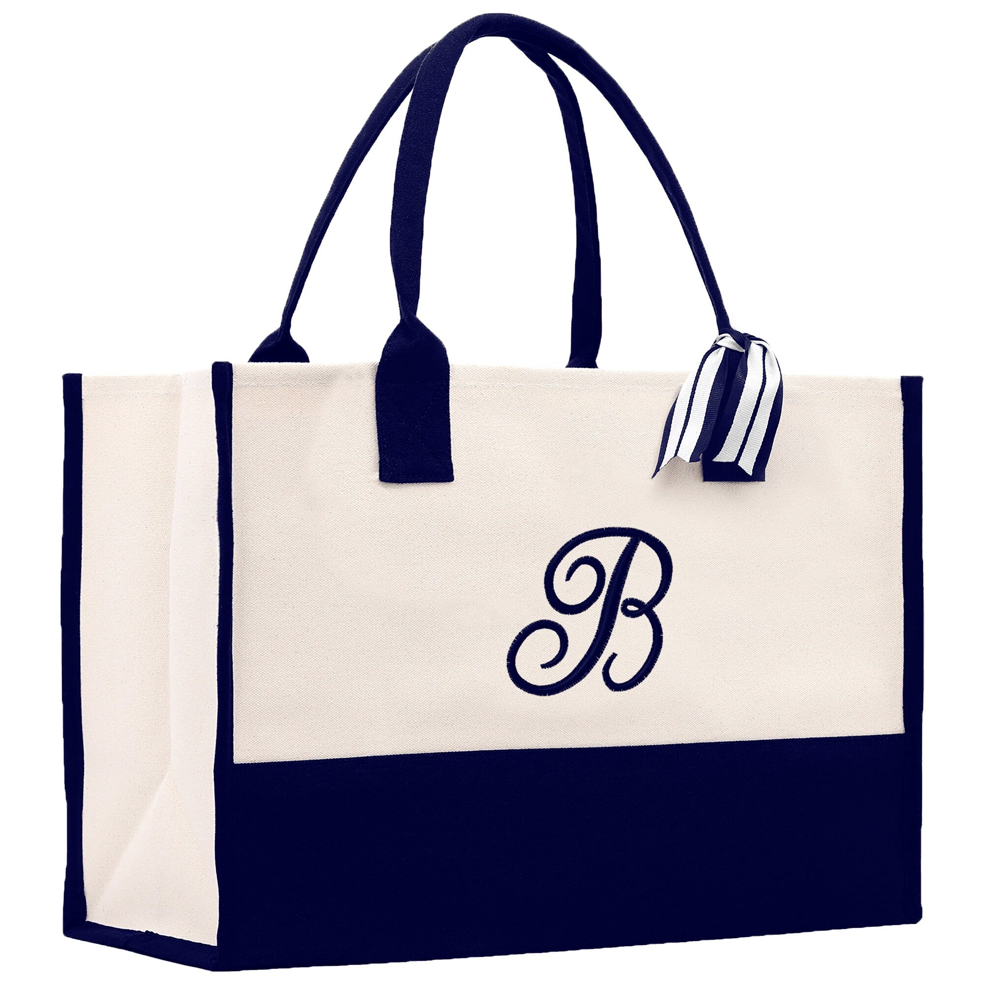 a black and white bag with a monogrammed initial