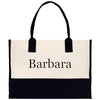 a black and white bag with the word barbara on it