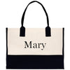 a black and white bag with the word mary printed on it