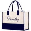 a white and blue bag with the word dorothy on it