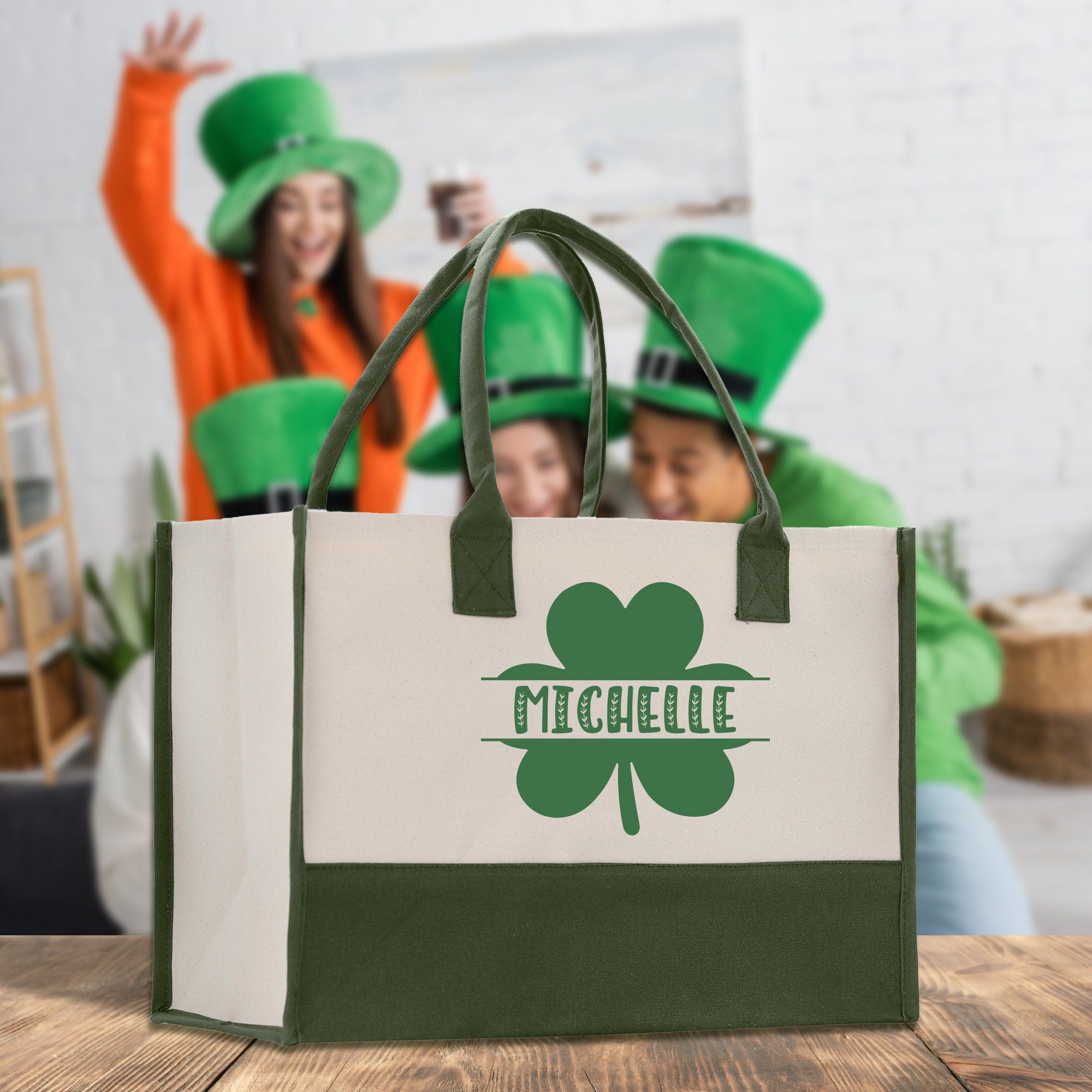 a st patrick&#39;s day shopping bag sitting on a table