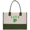 a green and white bag with a shamrock on it