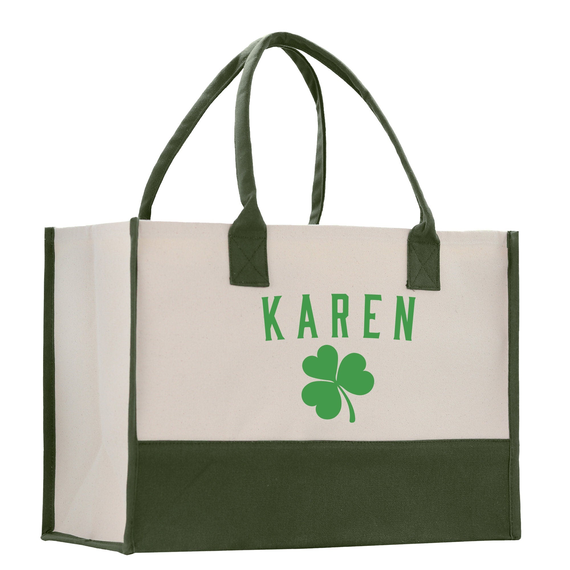 a green and white bag with a shamrock on it