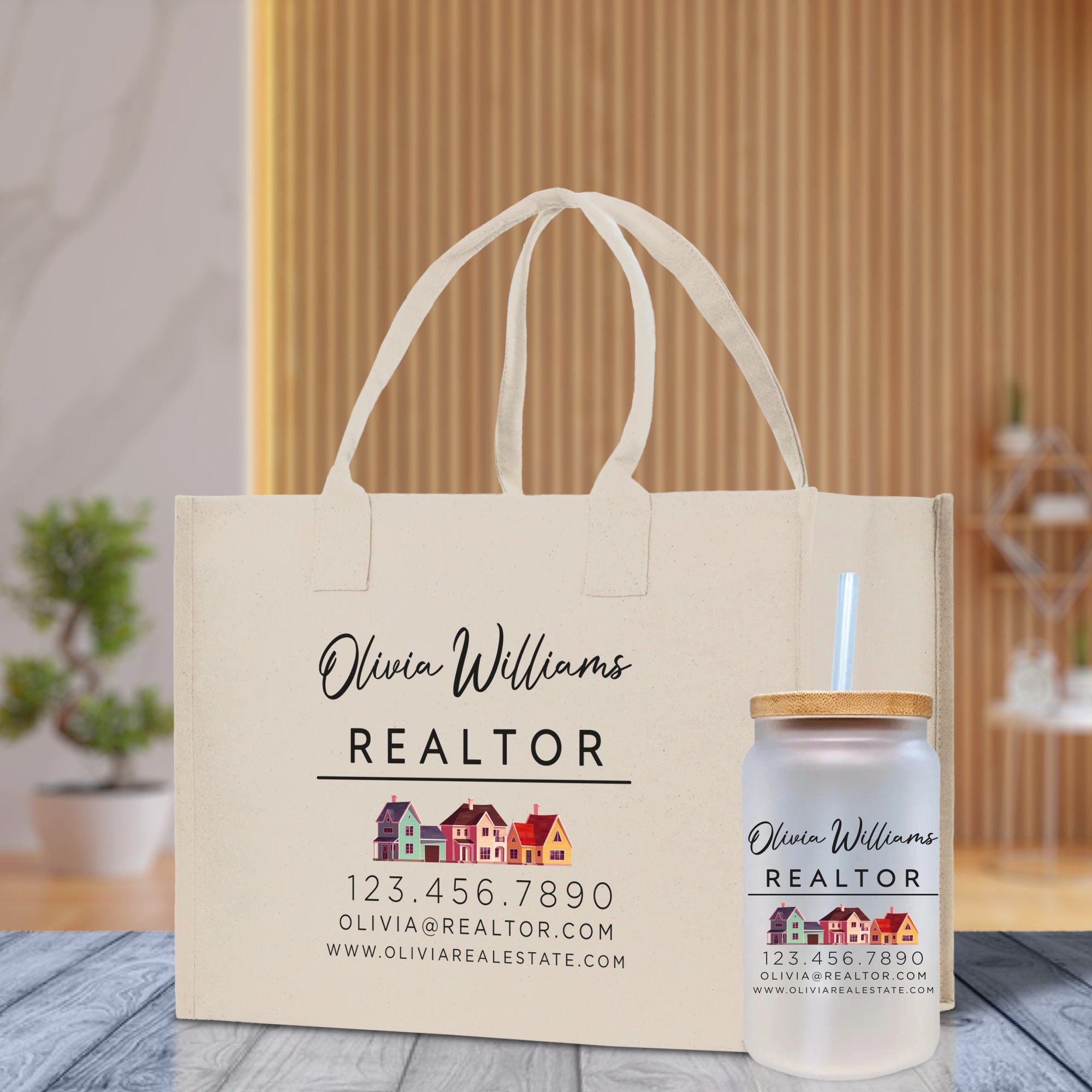 a bag and a bottle of realtor on a table
