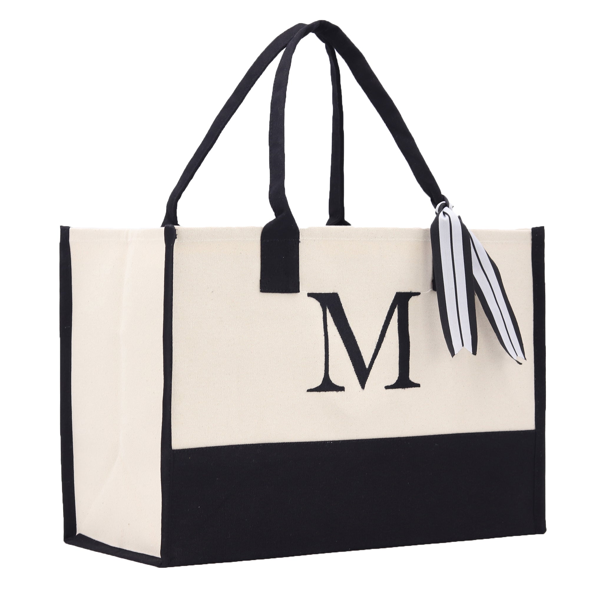 Monogram Tote Bag with 100% Cotton Canvas and a Chic Personalized Monogram (Black - Block Font)