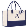 Monogram Tote Bag with 100% Cotton Canvas and a Chic Personalized Monogram Navy Blue Vanessa Rosella Block A 