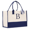Monogram Tote Bag with 100% Cotton Canvas and a Chic Personalized Monogram Navy Blue Vanessa Rosella Block B 