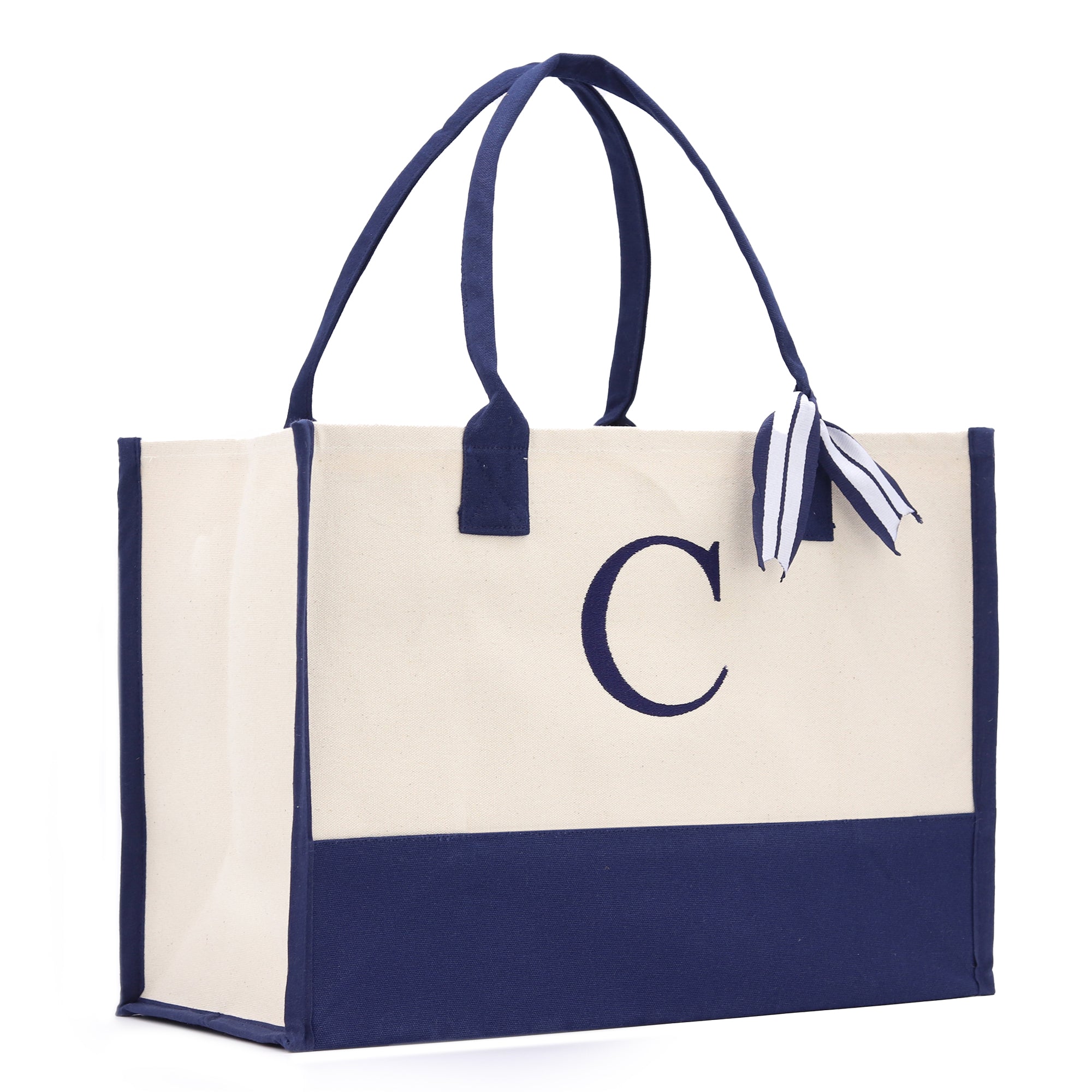 Monogram Tote Bag with 100% Cotton Canvas and a Chic Personalized Monogram Navy Blue Vanessa Rosella Block C 