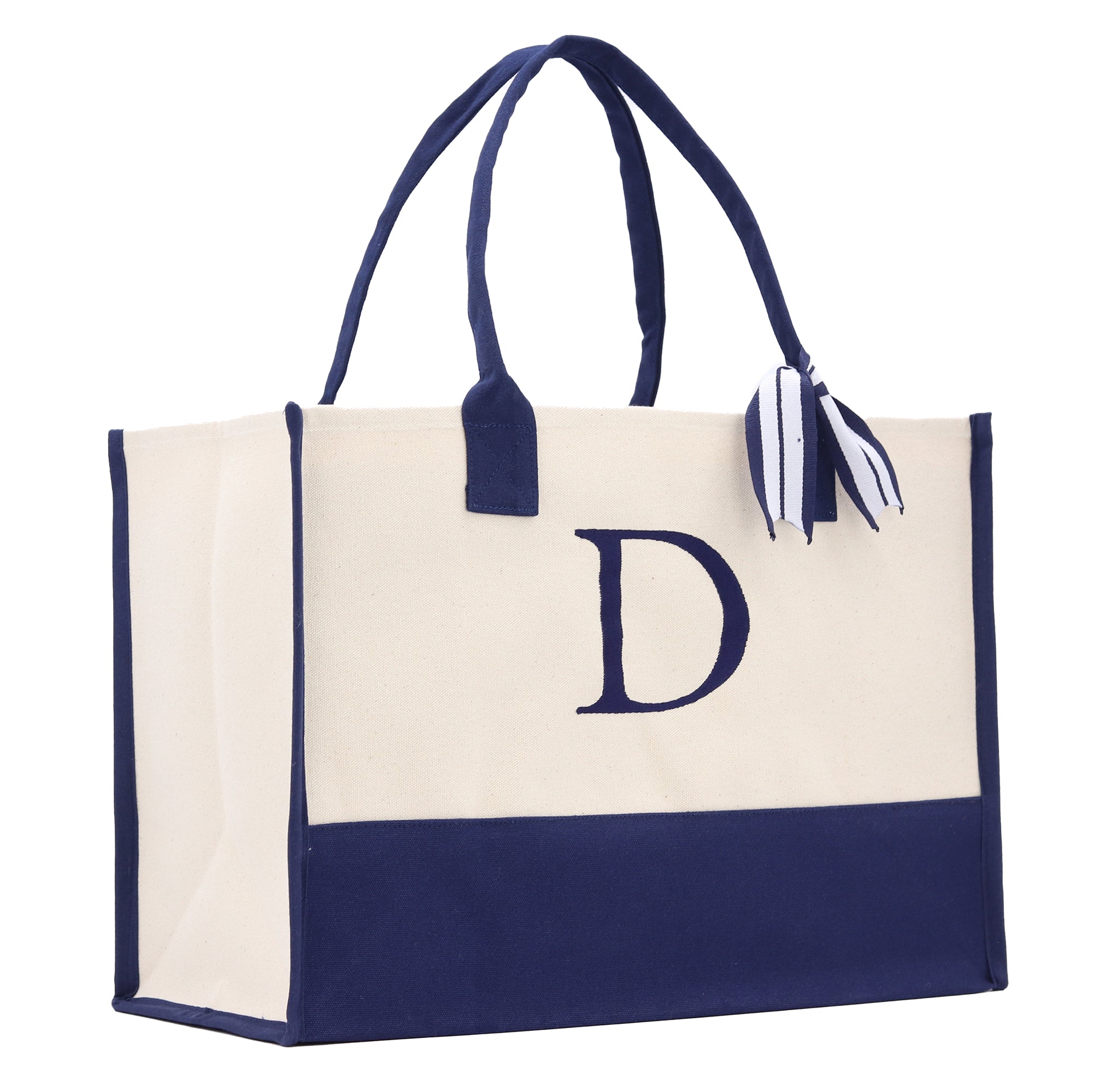 Monogram Tote Bag with 100% Cotton Canvas and a Chic Personalized Monogram Navy Blue Vanessa Rosella Block D 