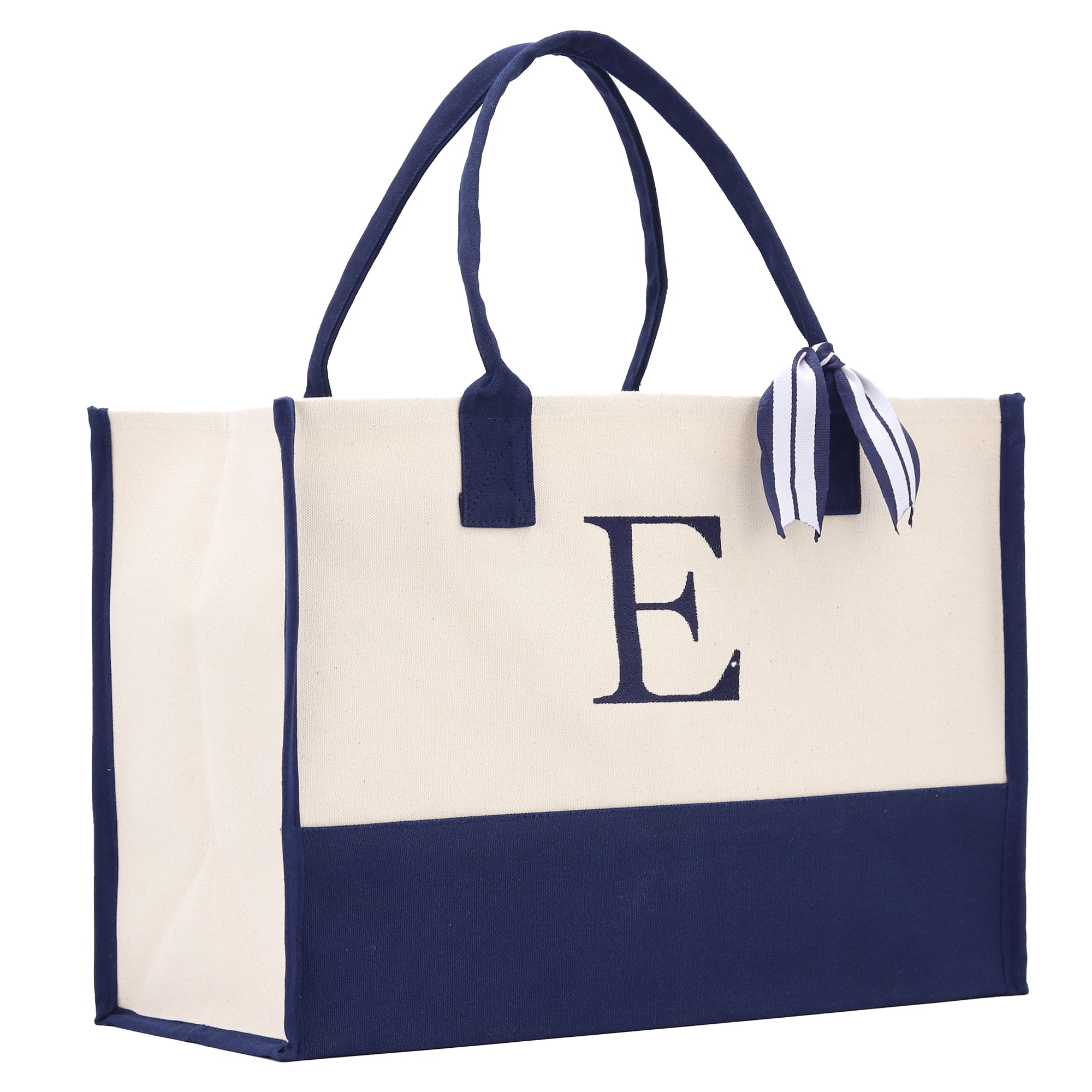 Monogram Tote Bag with 100% Cotton Canvas and a Chic Personalized Monogram Navy Blue Vanessa Rosella Block E 