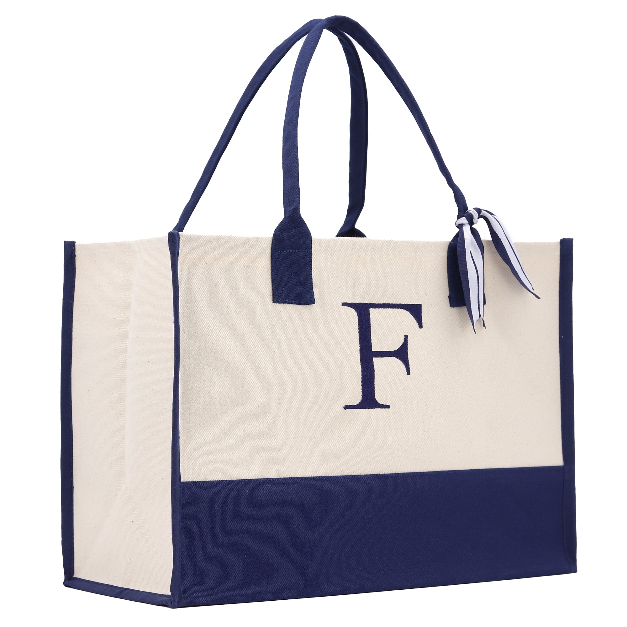 Monogram Tote Bag with 100% Cotton Canvas and a Chic Personalized Monogram Navy Blue Vanessa Rosella Block F 