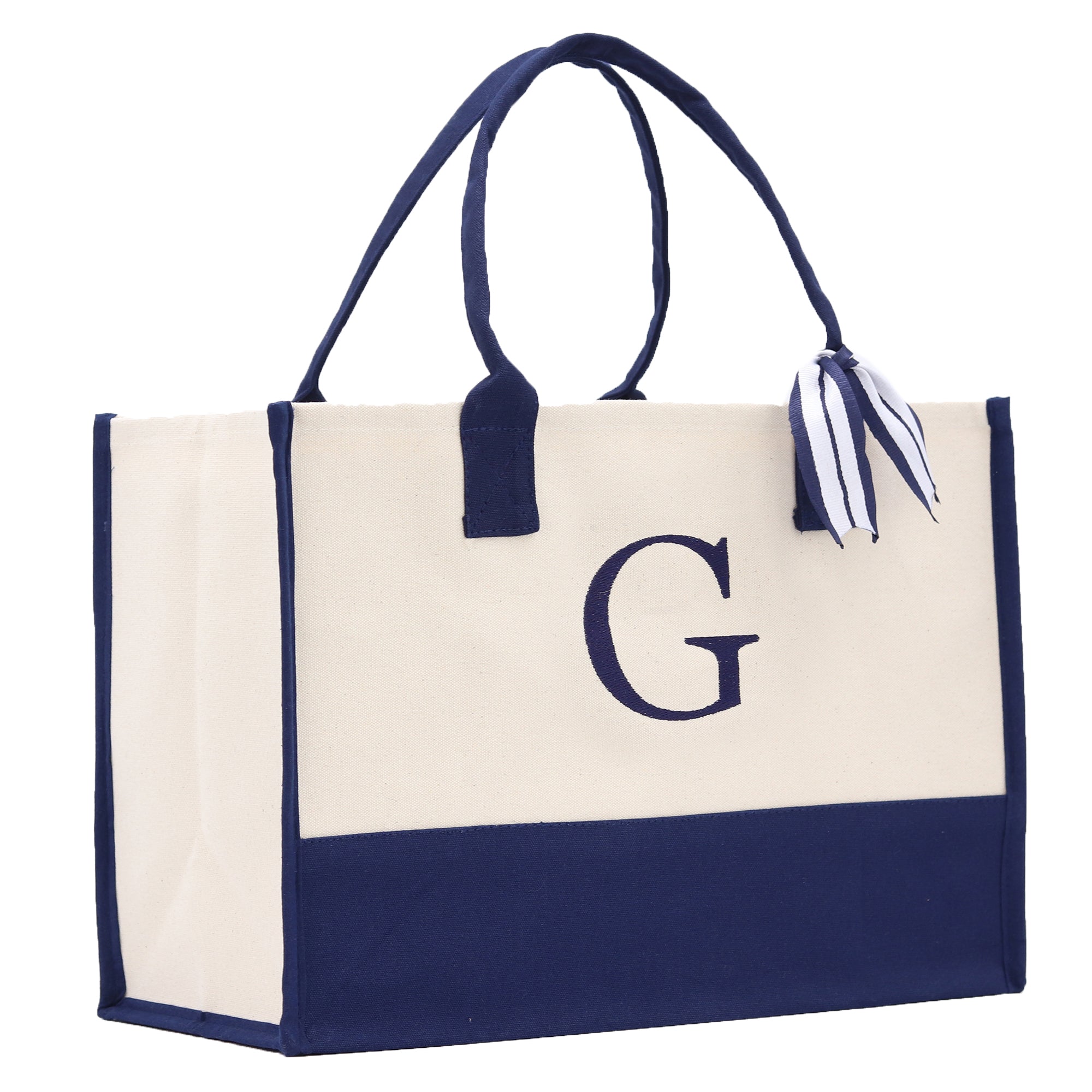 Monogram Tote Bag with 100% Cotton Canvas and a Chic Personalized Monogram Navy Blue Vanessa Rosella Block G 