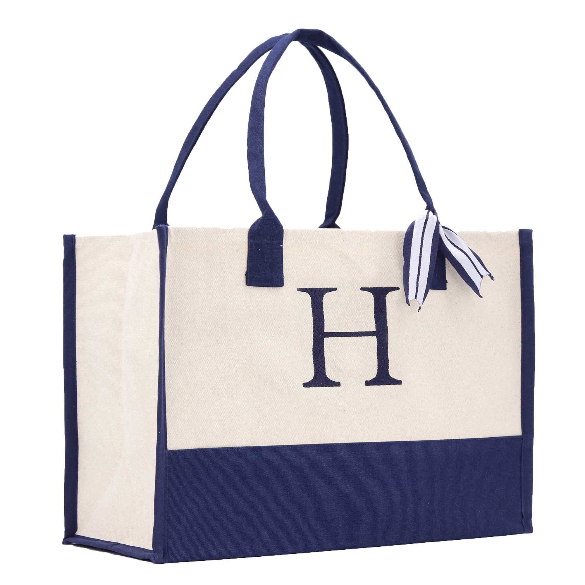 Monogram Tote Bag with 100% Cotton Canvas and a Chic Personalized Monogram Navy Blue Vanessa Rosella Block H 